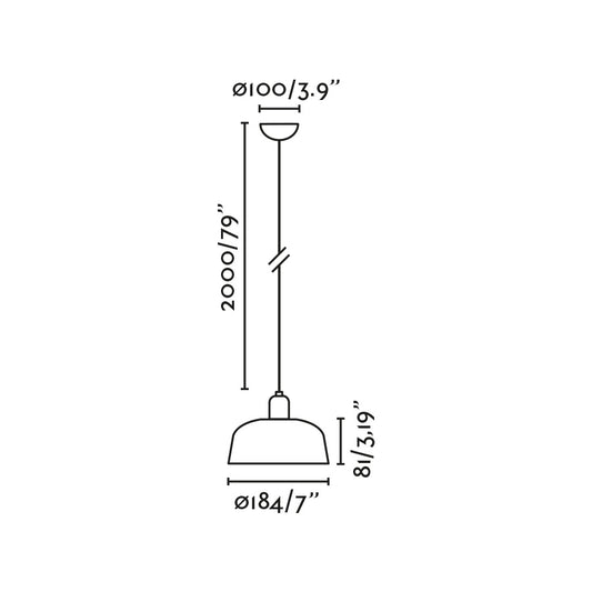 Diagrama de medidas y dimensiones de lámpara colgante TATAWIN S Metal 1L Negra FARO 20339-141, diseño clásico en acero, iluminación suspensión interior LED E27, tatwin luz focal.