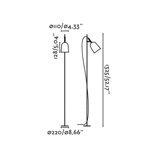 Medidas de la lámpara de pie STUDIO negra de FARO modelo 28254: dimensiones en acero negro mate para diseño moderno en iluminación de salón interior, hogar u oficina