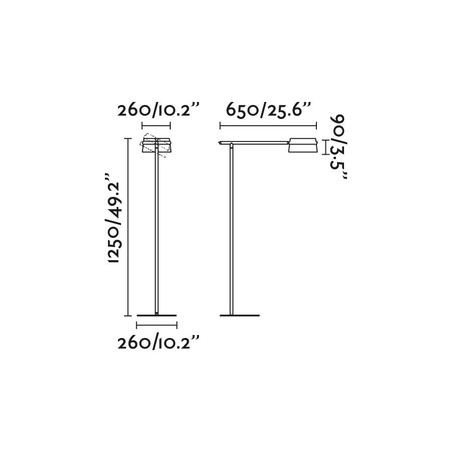 Diagrama de medidas de la lámpara de pie LOOP Fresno de FARO (modelo 29399), luminaria interior en madera natural de fresno, diseño contemporáneo con LED regulable para iluminación ambiente