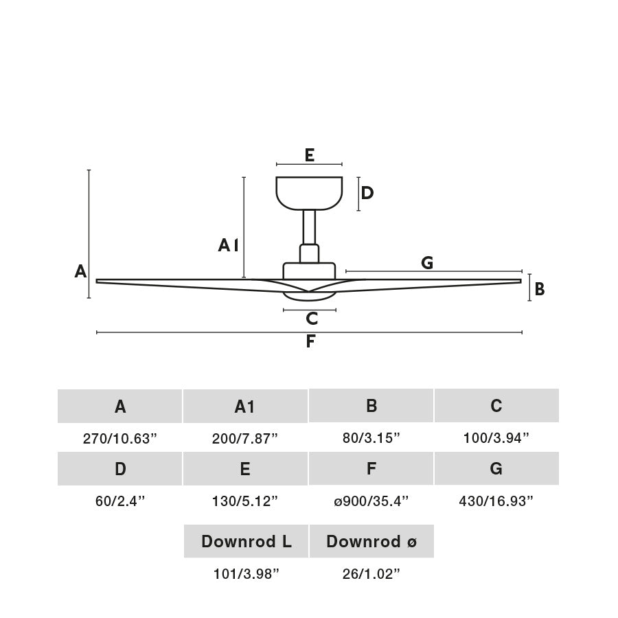 Dimensiones del ventilador de techo HEY S LED negro TUYA FARO 33825WT-1TW: diámetro 132 cm, altura 30 cm, ventilador con luz LED, motor DC, ventilación smart para hogar inteligente