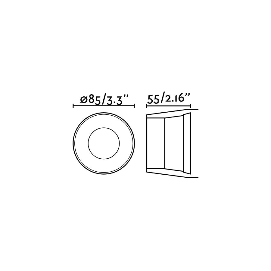Medidas y dimensiones de luminaria empotrable GAS negra FARO modelo 43405, fabricada en aluminio para iluminación interior de techo con bombilla GU10 LED de baja luminancia, ideal para hogar y oficina