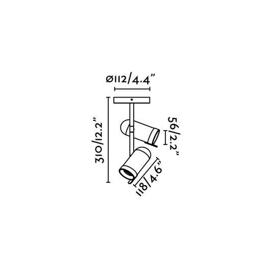 Medidas detalladas de la Lámpara Plafón ORLEANS 2L Cromo FARO 43534 - Luminaria superficie en acero cromado ajustable para iluminación interior y luz ambiente