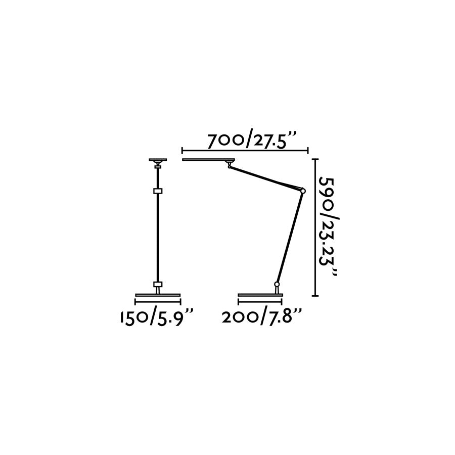 Medidas detalladas de la Lámpara Flexo ITO Negra de FARO modelo 52071, luminaria LED regulable para sobremesa en estudio, diseño interior de superficie