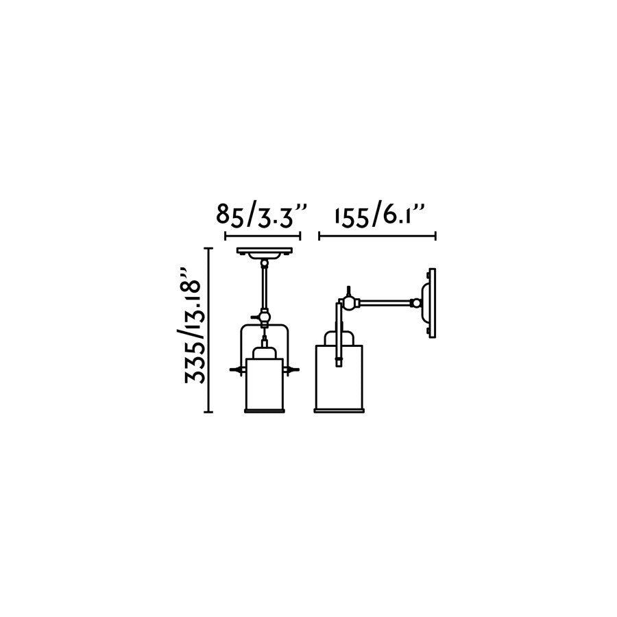Medidas y dimensiones de la lámpara foco LIST negra FARO serie 60000, luminaria de pared interior en acero con diseño industrial para iluminación del hogar