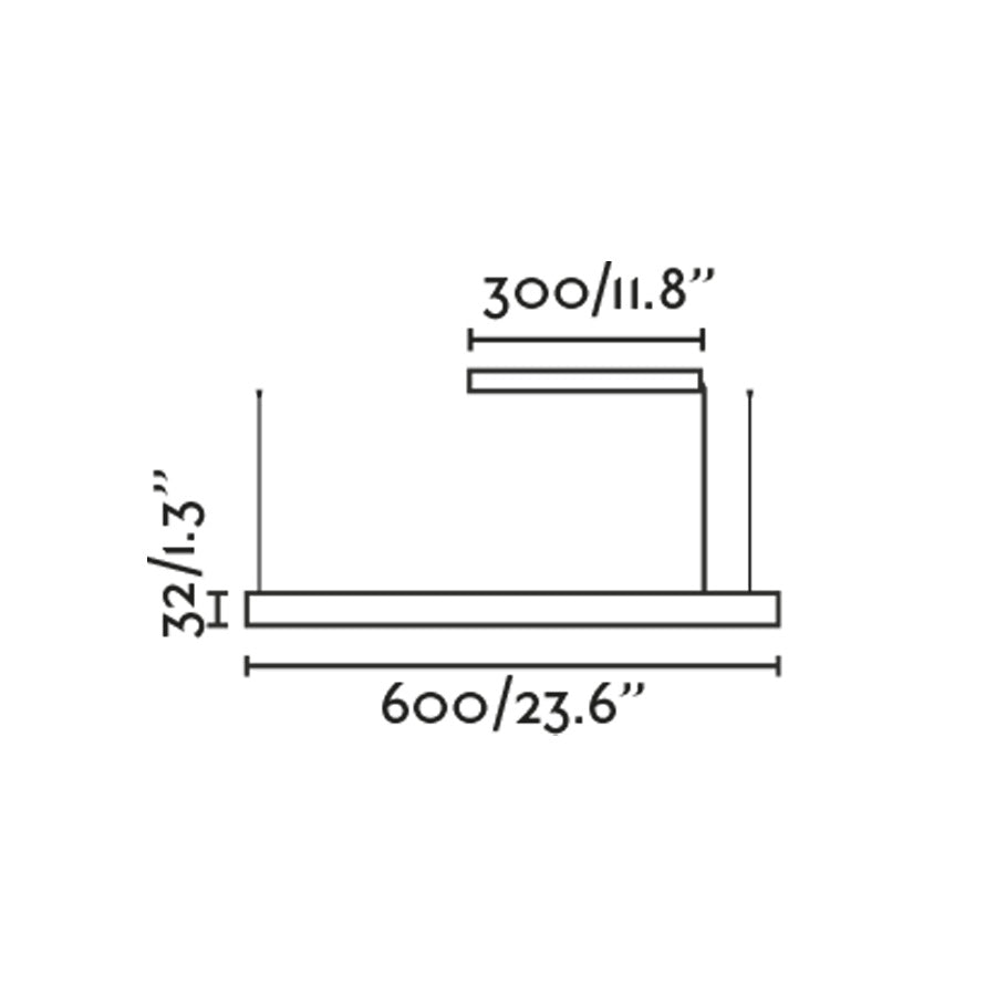 Diagrama de medidas de la luminaria colgante VICO 600 negra mate con florón de superficie FARO 61101-110, suspensión interior LED regulable en aluminio para comedor moderno