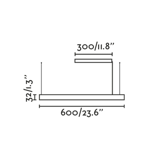 Diagrama de medidas de la luminaria colgante VICO 600 negra mate con florón de superficie FARO 61101-110, suspensión interior LED regulable en aluminio para comedor moderno