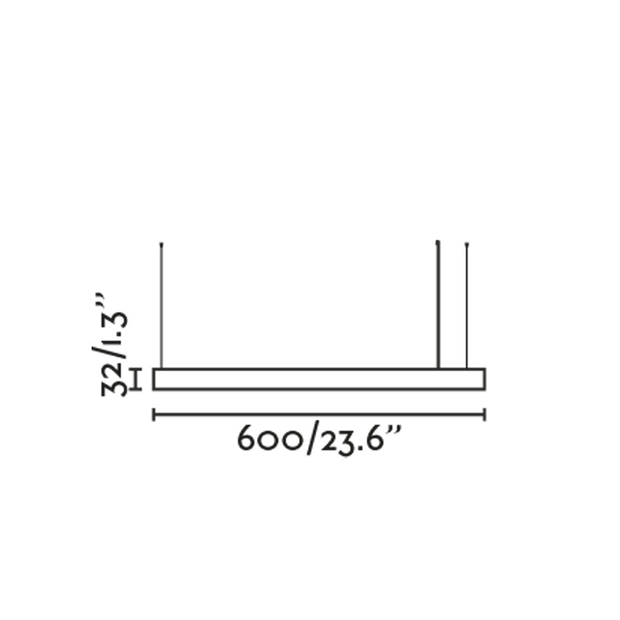 Diagrama de medidas Luminaria Colgante VICO 600 Negra con Florón Empotrable FARO 61105-110, iluminación LED moderna regulable en aluminio para comedor interior.