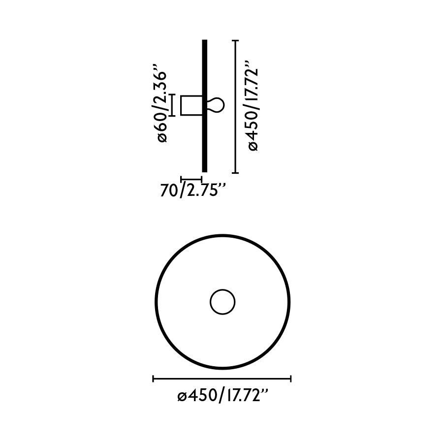 Medidas de la lámpara Confetti 450 H70 Marmóreo de Faro (62173-51): luminaria de superficie en negro mate, diseño sostenible con PET reciclado, iluminación moderna interior y aplique plafón.