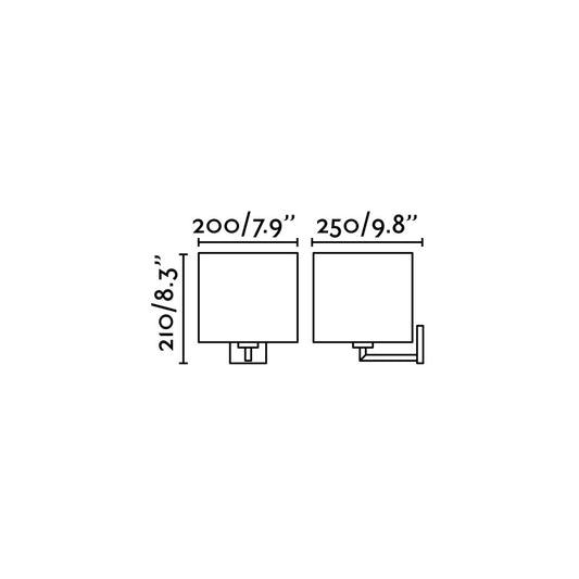 Diagrama de medidas del aplique de pared Sahara Faro 62706 en cromo y blanco, luminaria de superficie interior con fijación en pared, acero textil, iluminación hogar LED E27