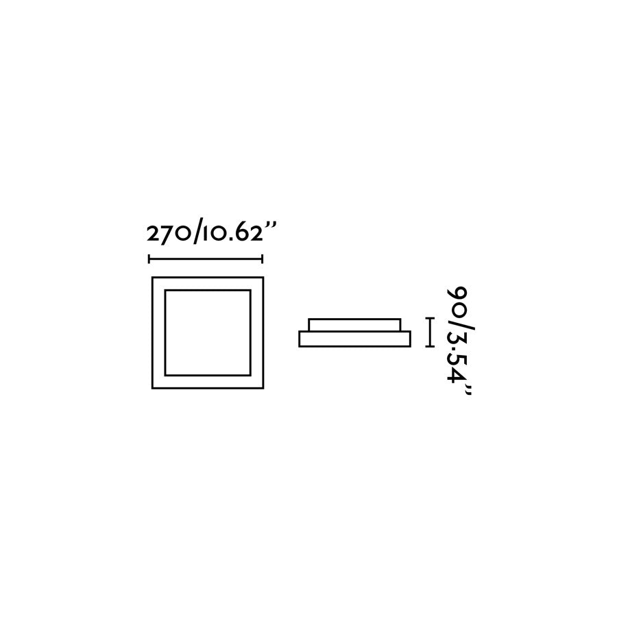 Diagrama de medidas del Plafon TOLA 270 Gris FARO modelo 62983, luminaria de superficie en aluminio y PC opal para baño e iluminación interior, colección 1470