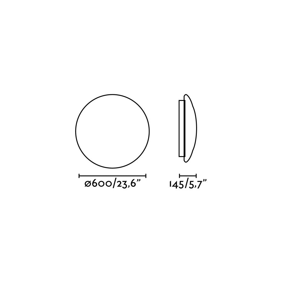 Diagrama de medidas del Plafón LED BIC Blanca 60W FARO 63408, luminaria de superficie en aluminio y PMMA, regulable, iluminación LED 3000K interior
