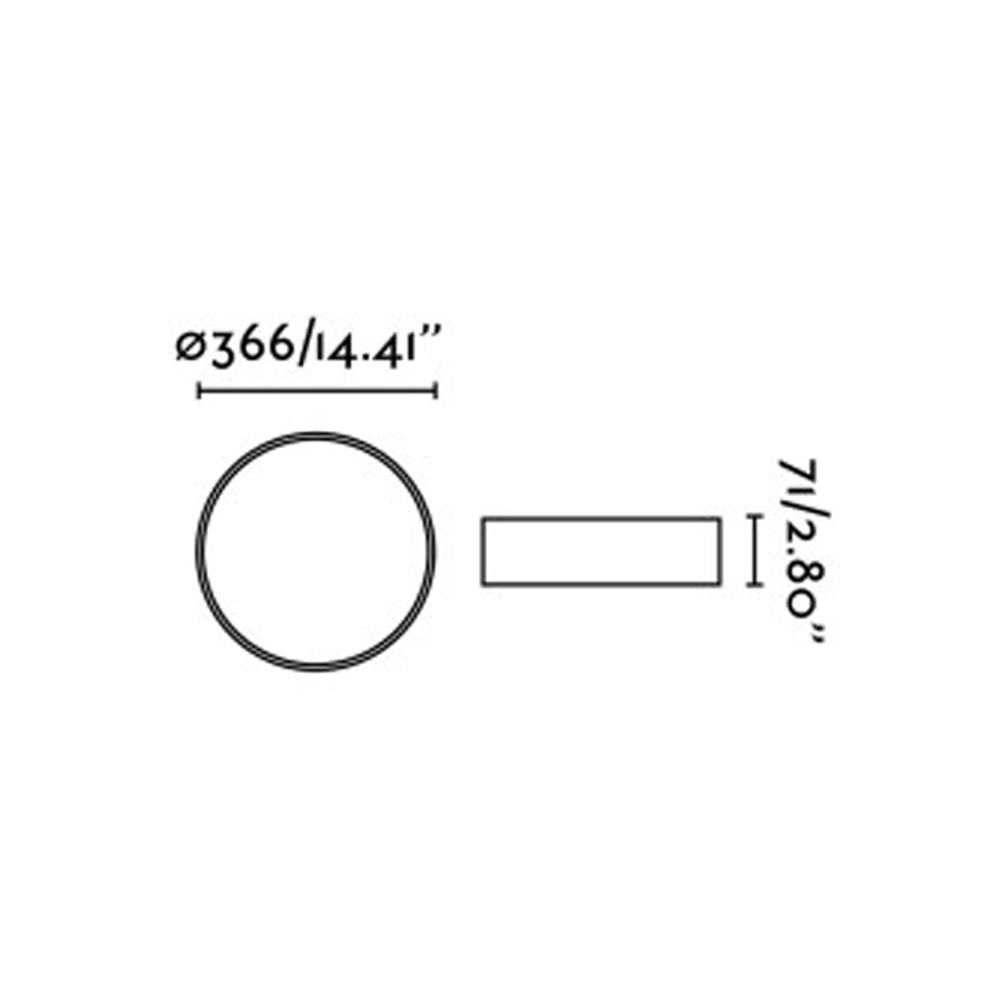 Diagrama de medidas del Plafón LED VUK Negra FARO modelo 64188N, luminaria superficie interior IP44 en acero y PMMA para baño e iluminación hogar, colección 6425