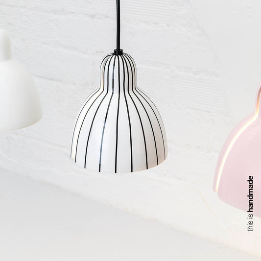 Luminaria colgante VENICE Rayas en blanco y negro brillo de FARO (64258), diseño minimalista y artesanal de cerámica para iluminación interior del hogar, suspensión techo moderna en ambiente acogedor
