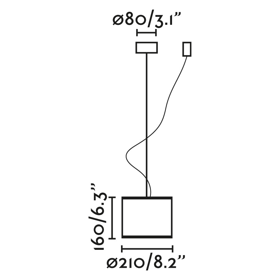 Diagrama de medidas de Lámpara Colgante MAMBO 210 Negra/Ratán FARO 64314-47, suspensión interior con ratán, negro mate, acero, bombilla E27 LED para iluminación hospitality