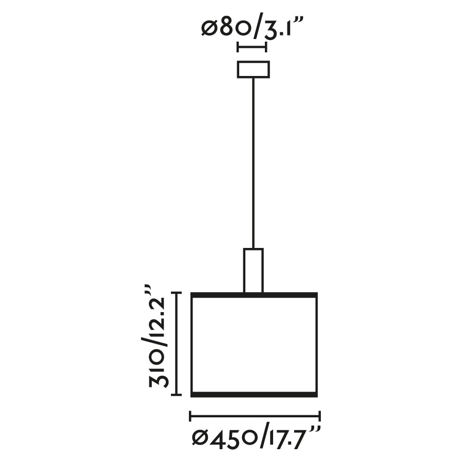 Medidas y dimensiones de la lámpara colgante MAMBO 450 negra con ratán de FARO, modelo 64315-49, luminaria de suspensión LED para interiores en salas de estar y habitaciones