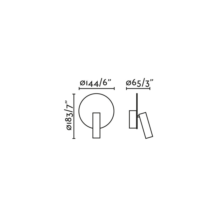 Diagrama de medidas y dimensiones del Aplique Lector DUAS USB C Blanco FARO 68467N, luminaria de superficie interior en acero para pared, con puerto USB C para iluminación de lectura