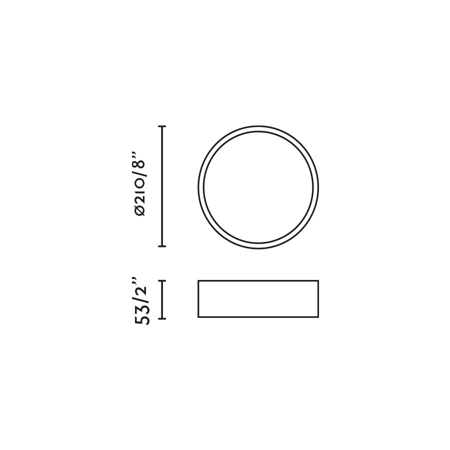 Medidas detalladas del Plafon LED ARIS Blanco 20W FARO modelo 68625, luminaria de pared interior en aluminio blanco mate con iluminación cálida, serie 6863 para hogar minimalista