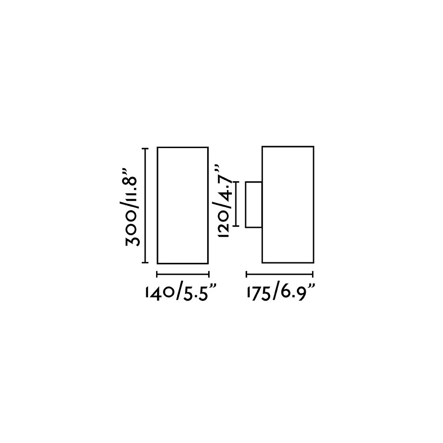 Medidas detalladas del Aplique LED THON 2L Gris FARO 70284, luminaria exterior de aluminio y cristal para jardín y terraza LED, diseño gris moderno para exteriores