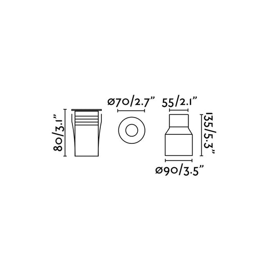 Diagrama de medidas Luz Empotrable LED TARO Níquel Mate FARO 70449, iluminación suelo exterior IP67 IK08 para jardín y terraza