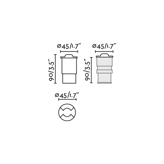 Diagrama de medidas luz empotrable exterior Kane 2 níquel satinado LED 3000K FARO 70661, iluminación jardín IP67 acero inoxidable