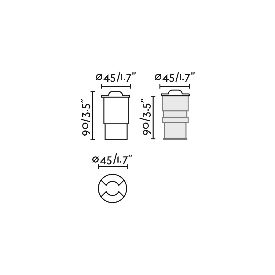 Diagrama de medidas luz empotrable exterior Kane 2 níquel satinado LED 3000K FARO 70661, iluminación jardín IP67 acero inoxidable
