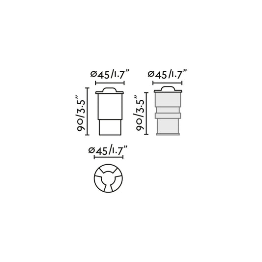 Diagrama de medidas luminaria empotrable exterior KANE 3 níquel 2700K FARO 70662W, LED iluminación jardín acero inoxidable IP67 serie 7069 luz contemporánea