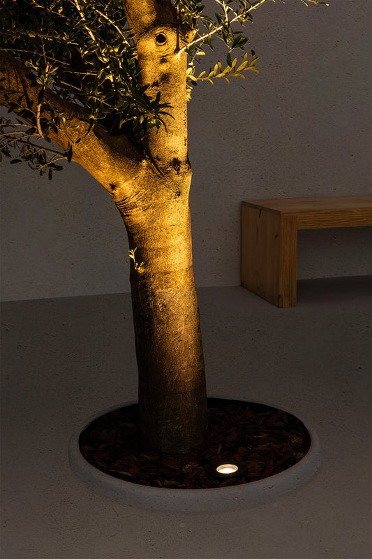 Luminaria empotrable LED GRUND 92 negro inox 13W FARO 70732 en ambiente exterior de jardín y terraza, resistente IP67