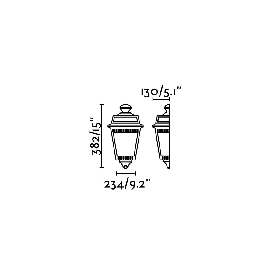 Diagrama de medidas Lámpara de Pared Argot Marrón Óxido FARO 71424, aplique exterior en acero y cristal, iluminación jardín superficie, colección 1368