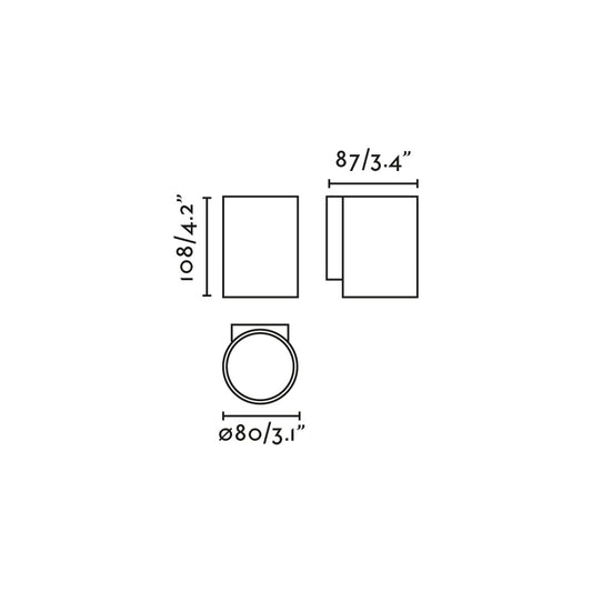 Diagrama de medidas del Aplique de Pared Exterior KOV 1L Negro 2700K 23° FARO modelo 71790-222, serie 7180 en aluminio, LED COB IP65 para iluminación exterior superficial