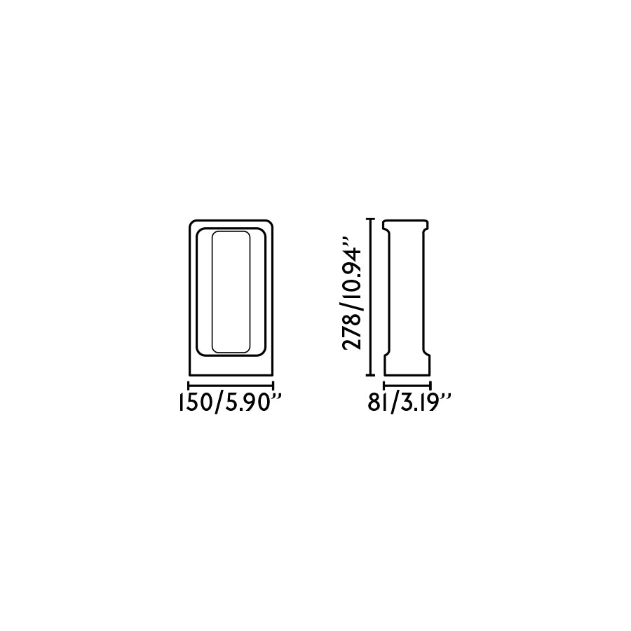 Diagrama de medidas de la baliza exterior TOTEM 285 Gris 3000K, faro de iluminación exterior IP55 para jardín y caminos en cemento, luminaria superficie modelo 75551-110