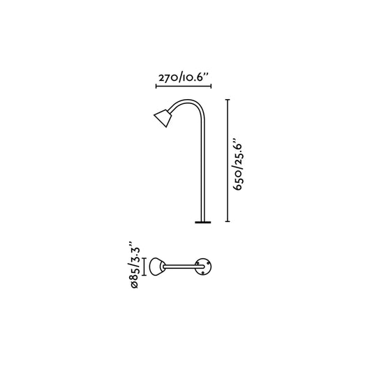 Medidas de la baliza LED LILY 650 negra faro exterior IP65 acero inoxidable cristal para jardín e iluminación superficial