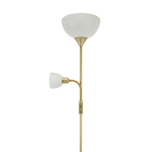 Lámpara de pie TORINO fabricada en metal color oro, con doble portalámparas