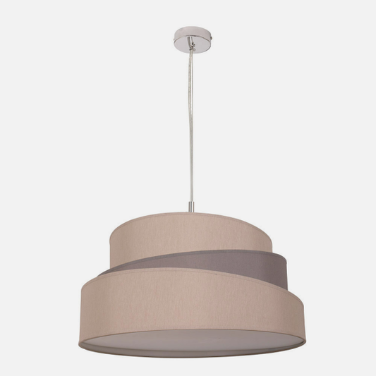Colgante moderno Colonia en cromo/gris-topo de 50 cm con 3 casquillos E27, diseño Abrila para iluminación LED interior en metal y textil, ideal para decoración doméstica.