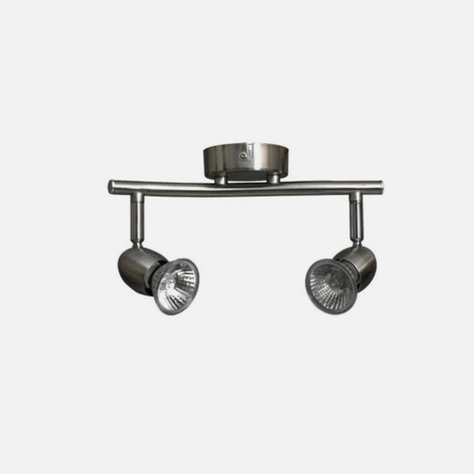 Regleta de focos Sonora en níquel cepillado con 2xGU10, diseño moderno de Abrila para iluminación interior LED compatible, ideal para hogar y decoración contemporánea (modelo 029692003).