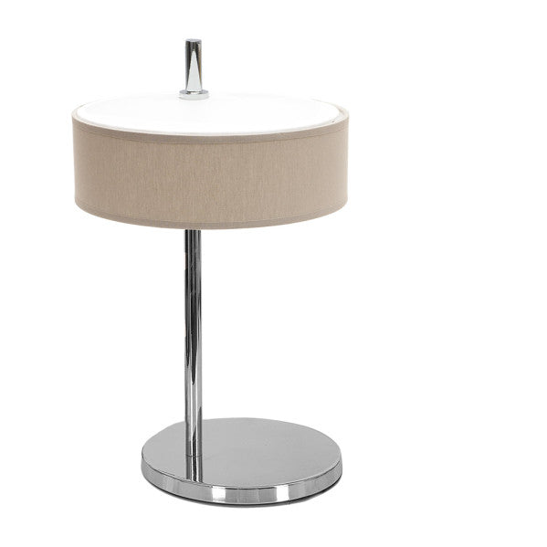 Lámpara sobremesa Haiti moderna en cromo y piedra natural, diseño Abrila 051971015 para decoración interior doméstica, luz difusa E14 con textil y metal, estilo AI2 contemporáneo.