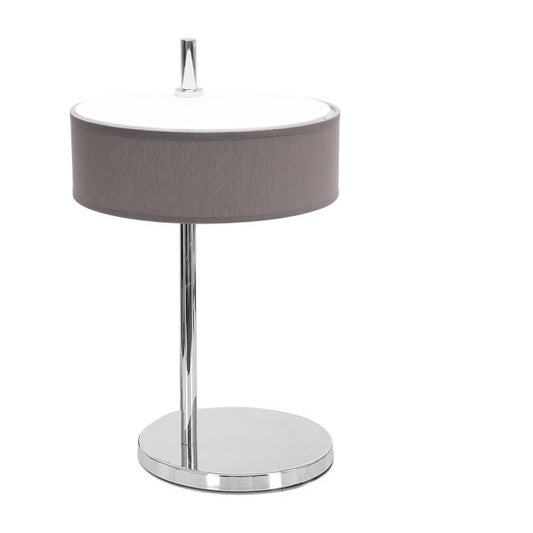 Lámpara de sobremesa Haiti moderna en cromo y topo de Abrila, diseño interior con base metálica y pantalla textil para decoración doméstica, modelo 051971028, iluminación AI2 estilo contemporáneo.