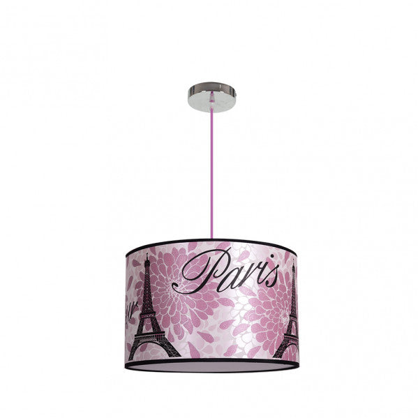 Lámpara colgante moderna pequeña Eiffel en color rosa de Abrila, con 1 casquillo E27, diseño parisino e iluminacion estilo francés para decoración interior, referencia 055393500.