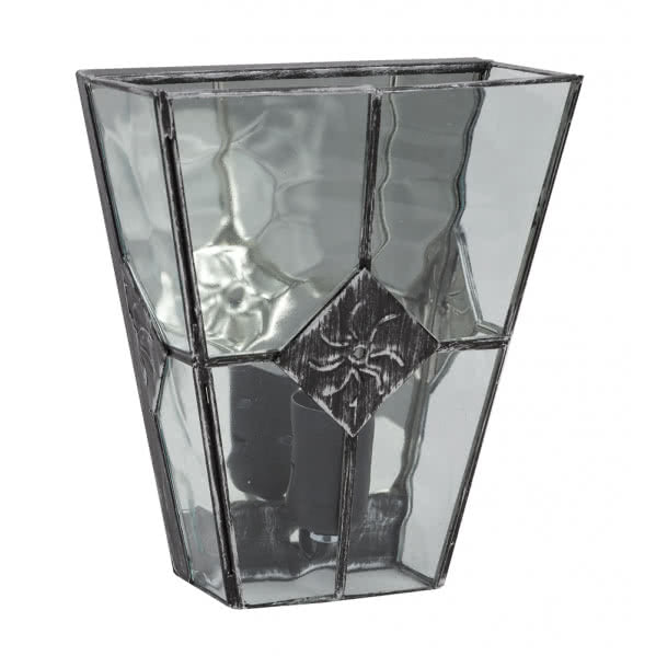 Aplique de pared Estepa Plata Abrila con socket E27, dimensiones 25x20x12 cm (075561010), diseño rústico vintage en metal plateado y cristal para iluminación interior doméstica y decoración.