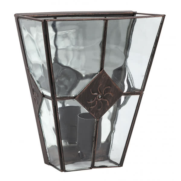 Aplique de pared Estepa en cobre de Abrila, modelo AI2 con casquillo E27, diseño rústico de metal y cristal para decoración interior doméstica, dimensiones 25x20x12 cm, referencia 075561011