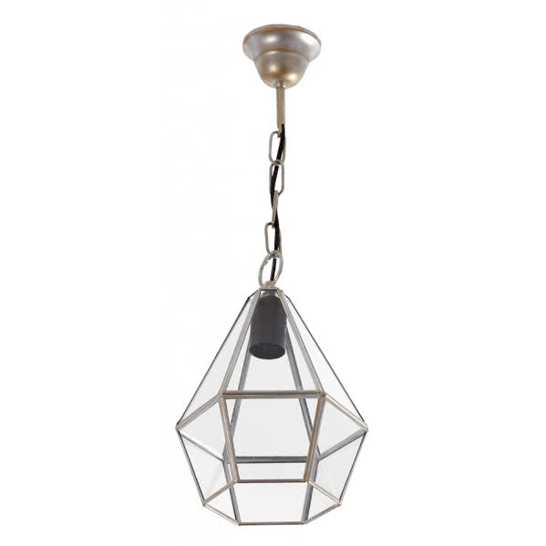 Colgante Ecija de oro con 1 casquillo E27, regulable 20x20 cm, lámpara colgante rústica de Abrila en metal y cristal para decoración de interiores domésticos