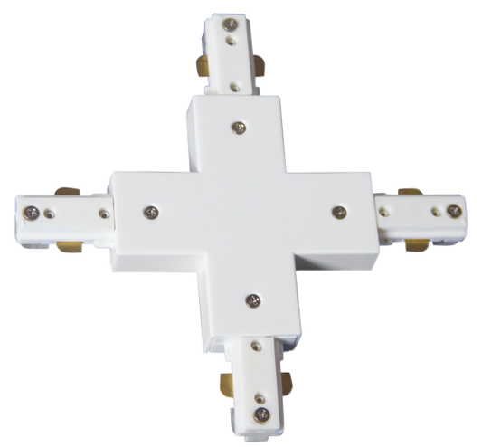 Conector en X blanco de 2 hilos Fabrilamp 0840CONECT-X-BL, accesorio para focos e iluminación técnica en interior; metal y policarbonato.