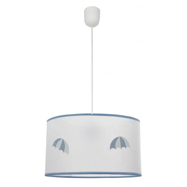Lámpara colgante Lluvia Celeste de Abrila, diseño infantil en color celeste con forma de lluvia, 1xE27, ideal para decoración de nursery y habitación de bebé con luz decorativa textil.