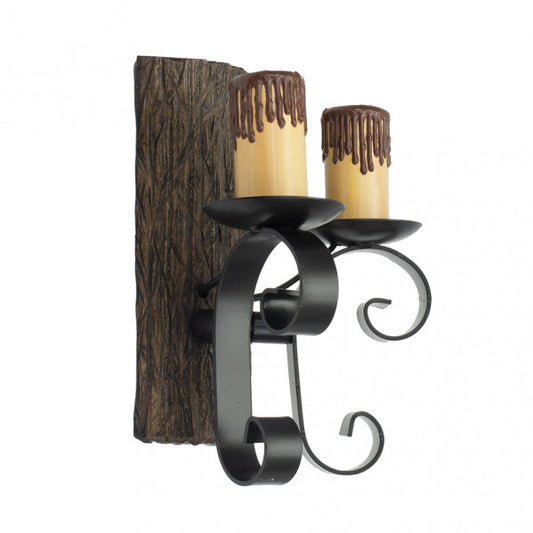 Aplique rústico de pared Tronco con 2 luces en negro y marrón, modelo Abrila 1.612/2, diseño en metal, resina y policarbonato para iluminación interior rústica y decoración doméstica, compatible con bombillas E27.