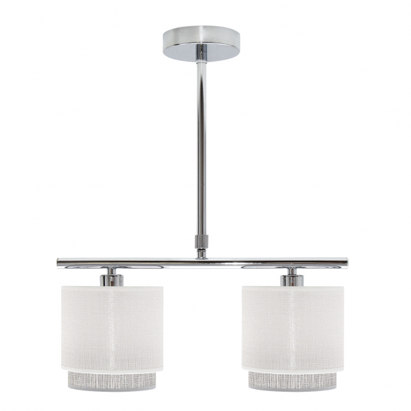 Lámpara Kenya de Abrila modelo 111052001 en blanco y gris, con 2 casquillos E14 para iluminación difusa en interiores domésticos, diseño de metal y textil inspirado en lámparas nature para decoración moderna.