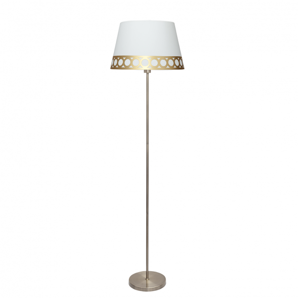 Lámpara de pie Dalia clásica 1xE27 en blanco y oro, diseño Abrila para iluminación de interiores y decoración doméstica en salón, material metal y textil, modelo 114841029.