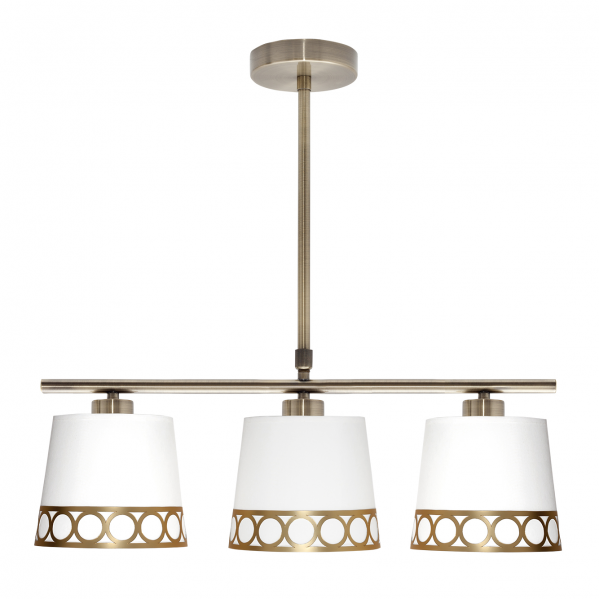 Lámpara colgante Dalia 3xE14 en blanco y oro de Abrila, diseño clásico de metal y textil para decoración interior doméstica en salón o comedor, modelo 114853029.