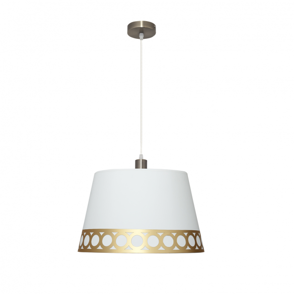 Colgante Dalia 1xE27 en blanco y oro de 40x40 cm, lámpara colgante clásica de Abrila (114894029) con diseño en metal y textil para decoración de interiores domésticos.
