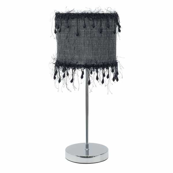 Lámpara de sobremesa Abrila Hilos en negro, diseño vintage con estructura de metal y hilos textil para luz difusa, 42,5x17x17 cm, casquillo E14, ideal para decoración interior doméstica