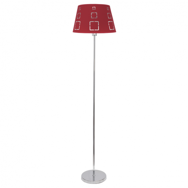 Lámpara de pie Celaya 1xE27 en color rojo de Abrila, diseño geométrico moderno en metal y textil para iluminación general en interiores y salón contemporáneo, modelo 122141007