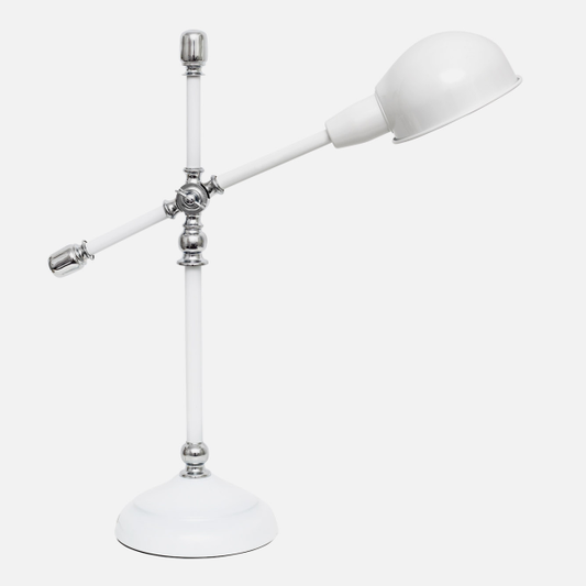 Flexo Luján Blanco/Cromo de Fabrilamp – lámpara de escritorio vintage en acabado blanco y cromo, iluminación doméstica con flexo para bombilla (modelo 122671001)